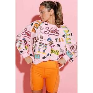 NEW QUEEN OF SPARKLES y’all all over sweater in pink
